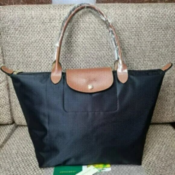 Longchamp Le Pliage Nylon Large Shoulder Bag Tote Travel Bag Black - Picture 2 of 7